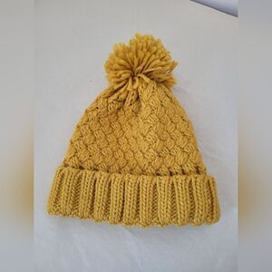 Yellow Cable Knit Beanie Hat Pom Pom Dandelion Mustard Golden Ochre Winter Snow
